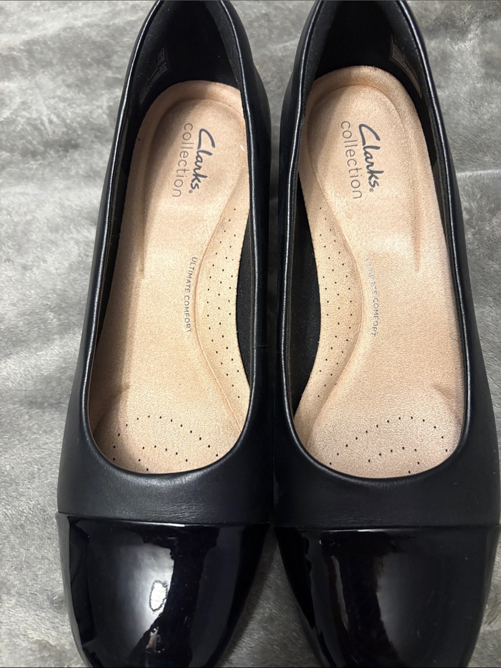 Clarks Black Patent-Toe Comfort Flats
